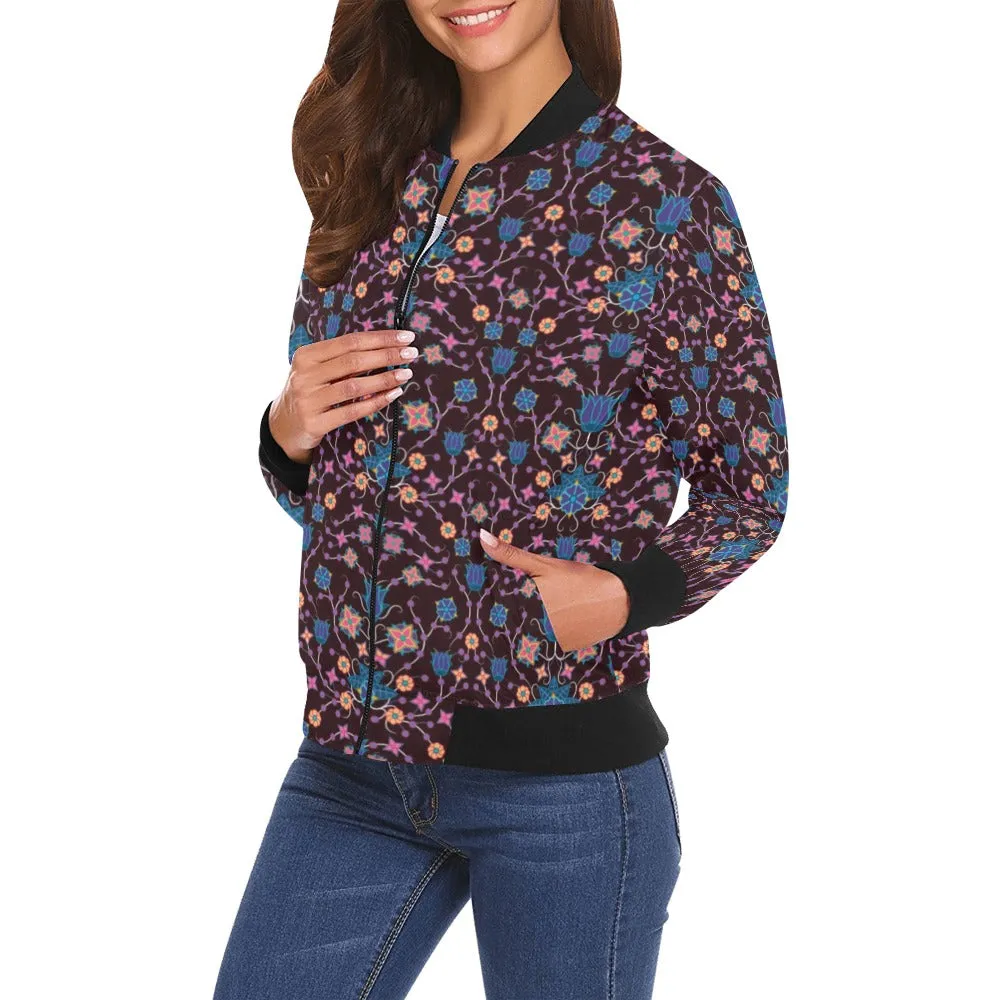 Floral Damask Purple Bomber Jacket for Women