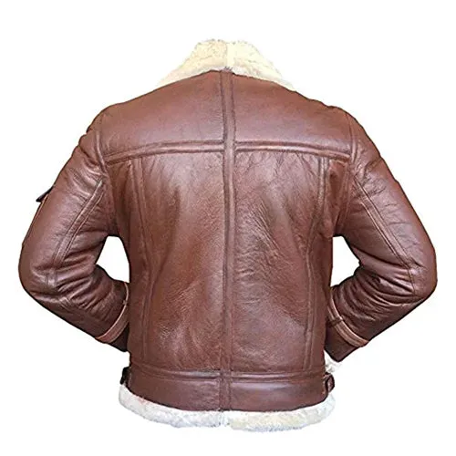 Flying Pilot Bomber Brown Sheepskin Leather Jacket