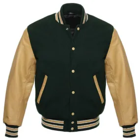 Forest Green and Tan Leather Letterman Jacket