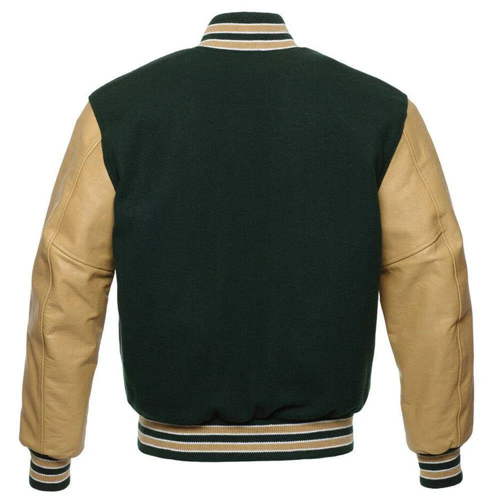 Forest Green and Tan Leather Letterman Jacket