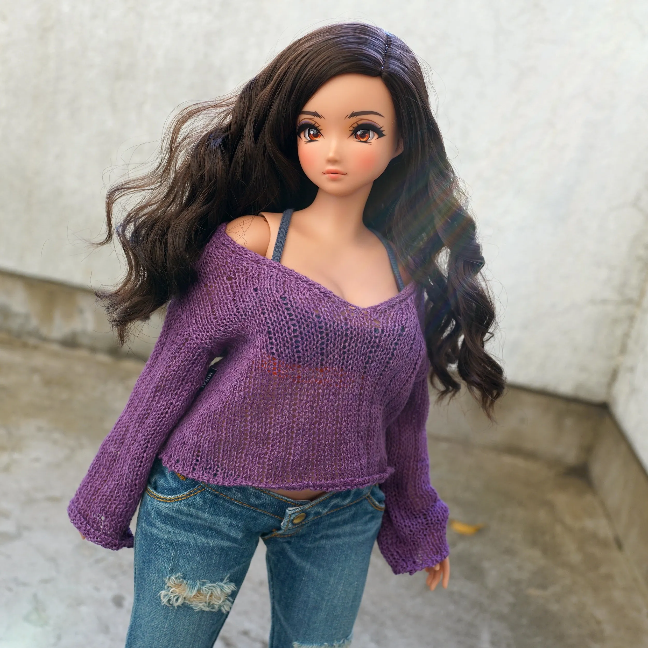 Frayed Knit Sweater (Purple) [Pear Body]