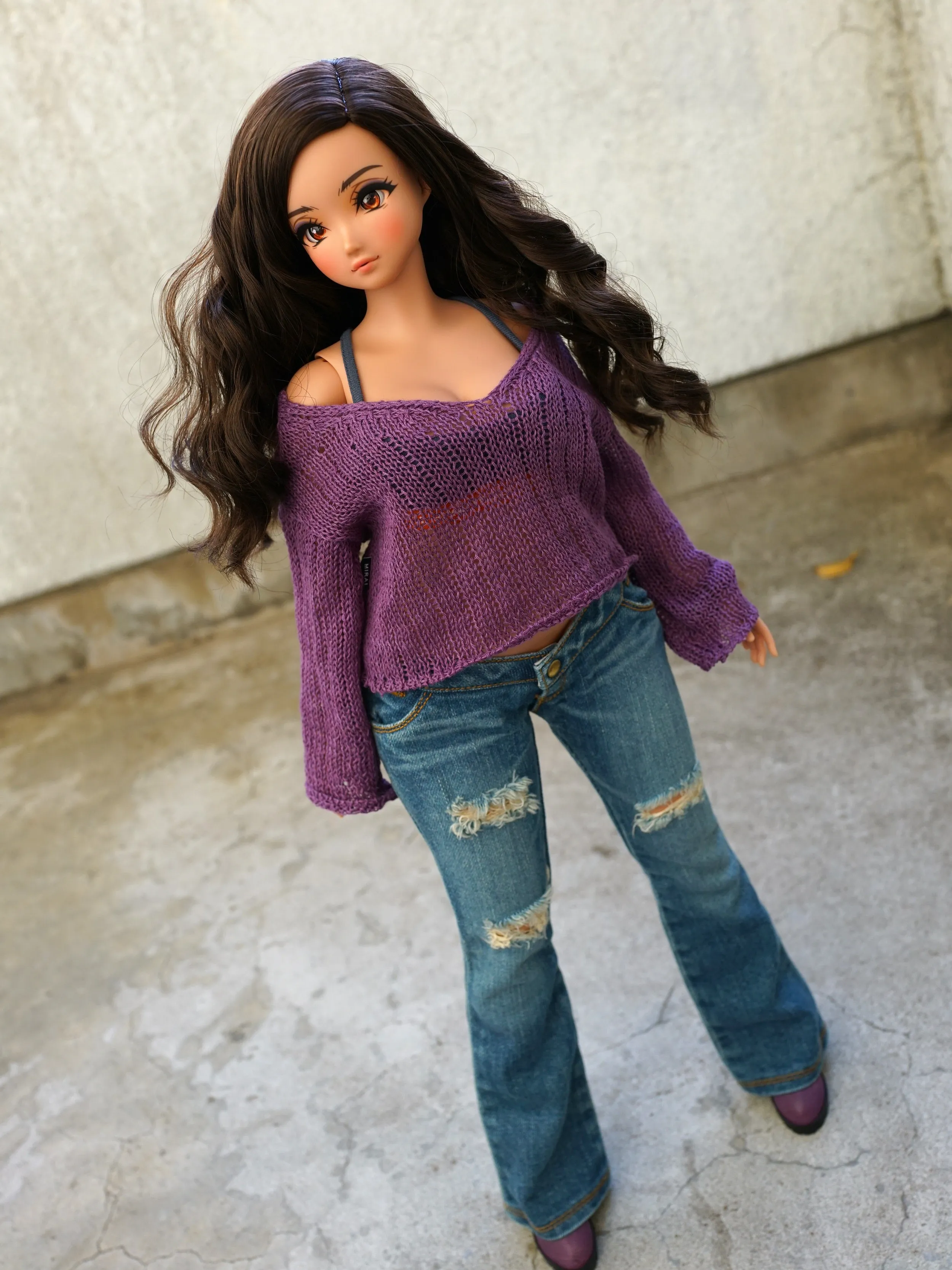 Frayed Knit Sweater (Purple) [Pear Body]