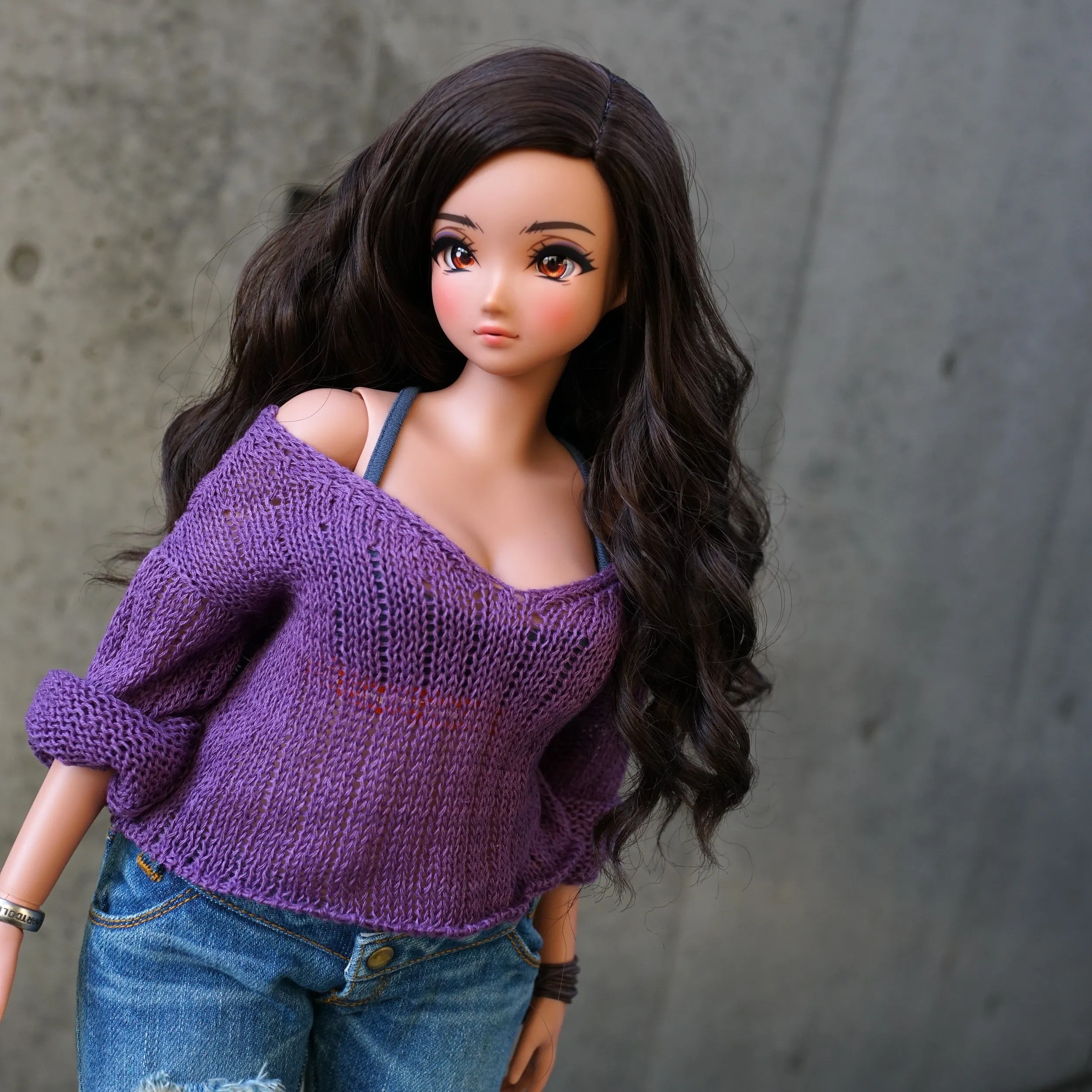 Frayed Knit Sweater (Purple) [Pear Body]