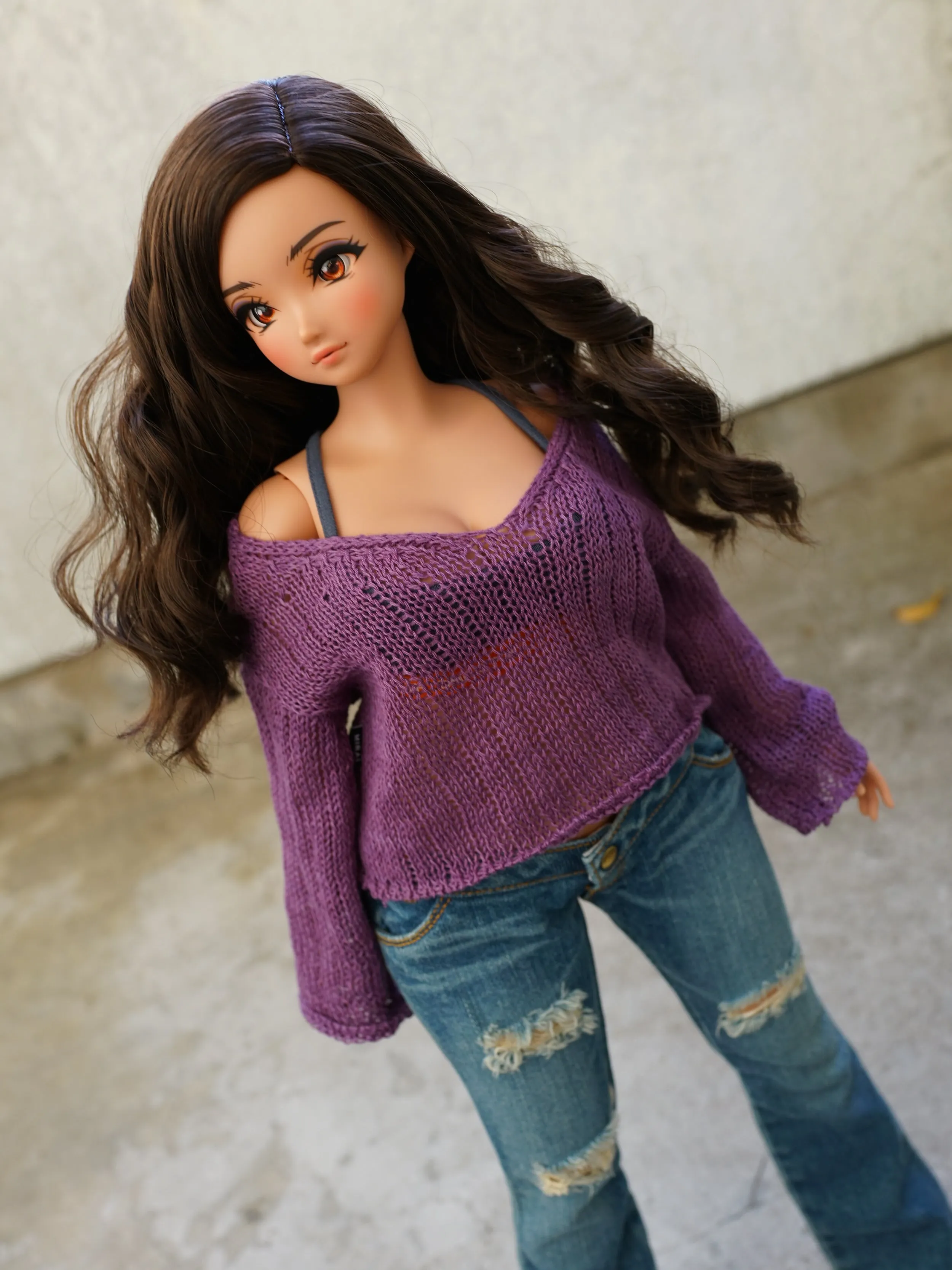 Frayed Knit Sweater (Purple) [Pear Body]