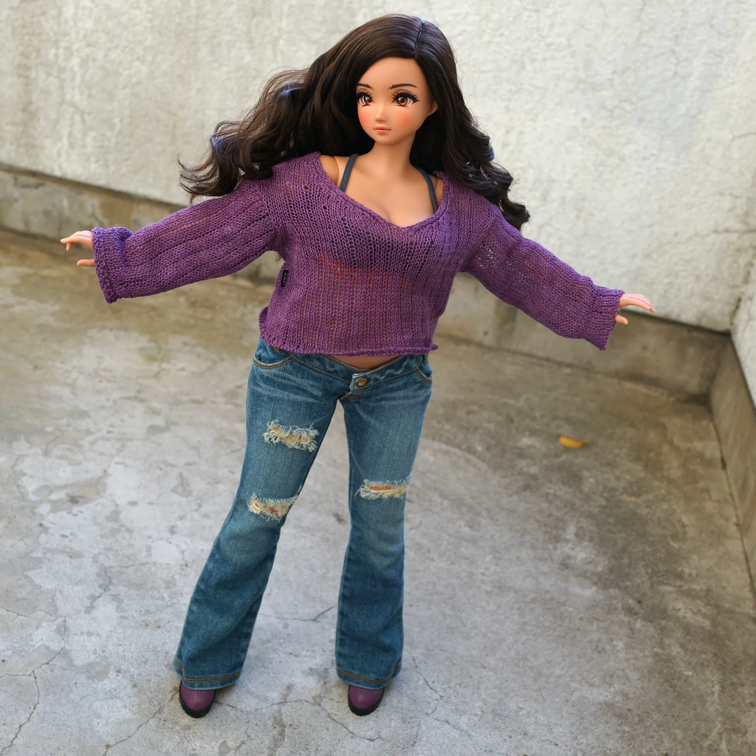 Frayed Knit Sweater (Purple) [Pear Body]