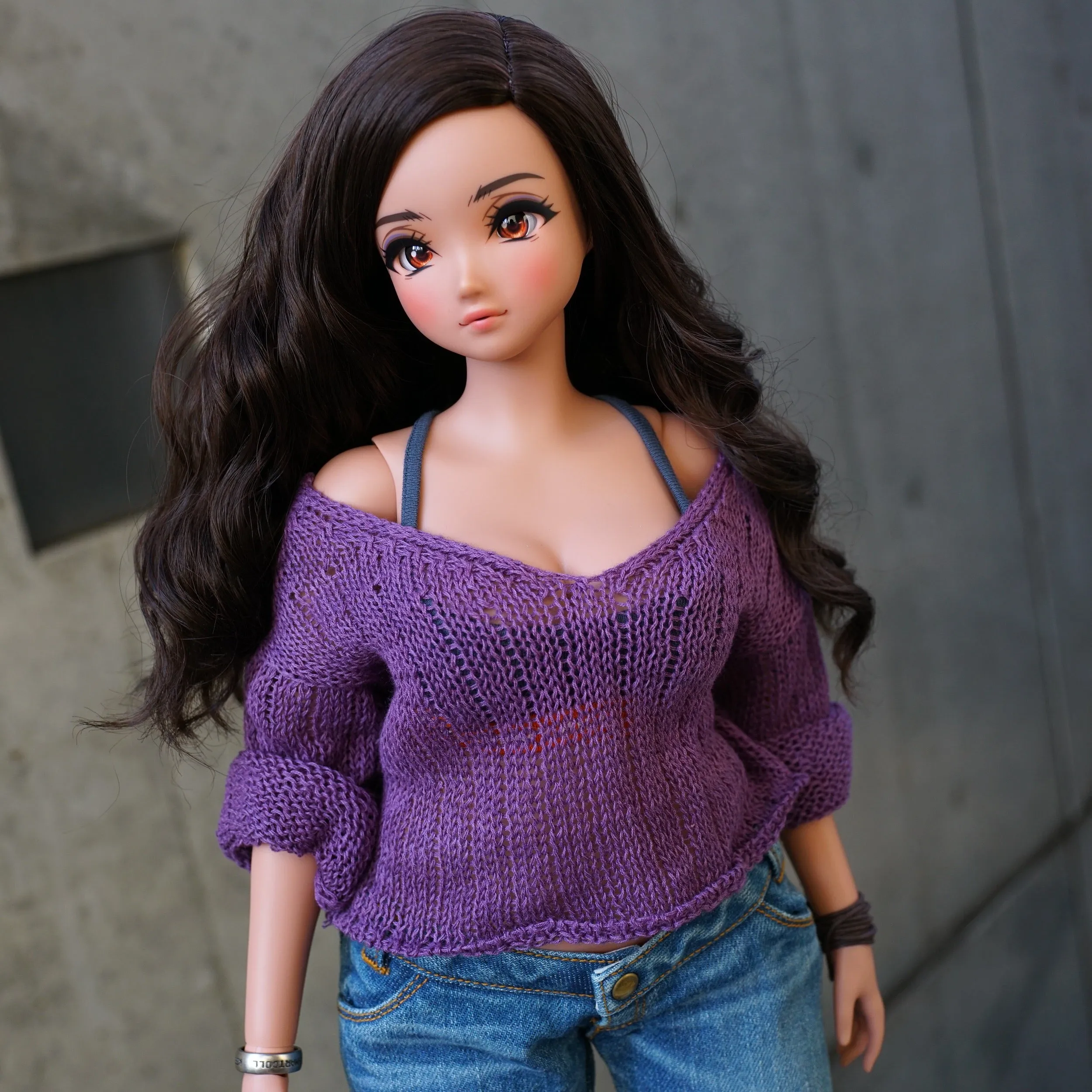 Frayed Knit Sweater (Purple) [Pear Body]