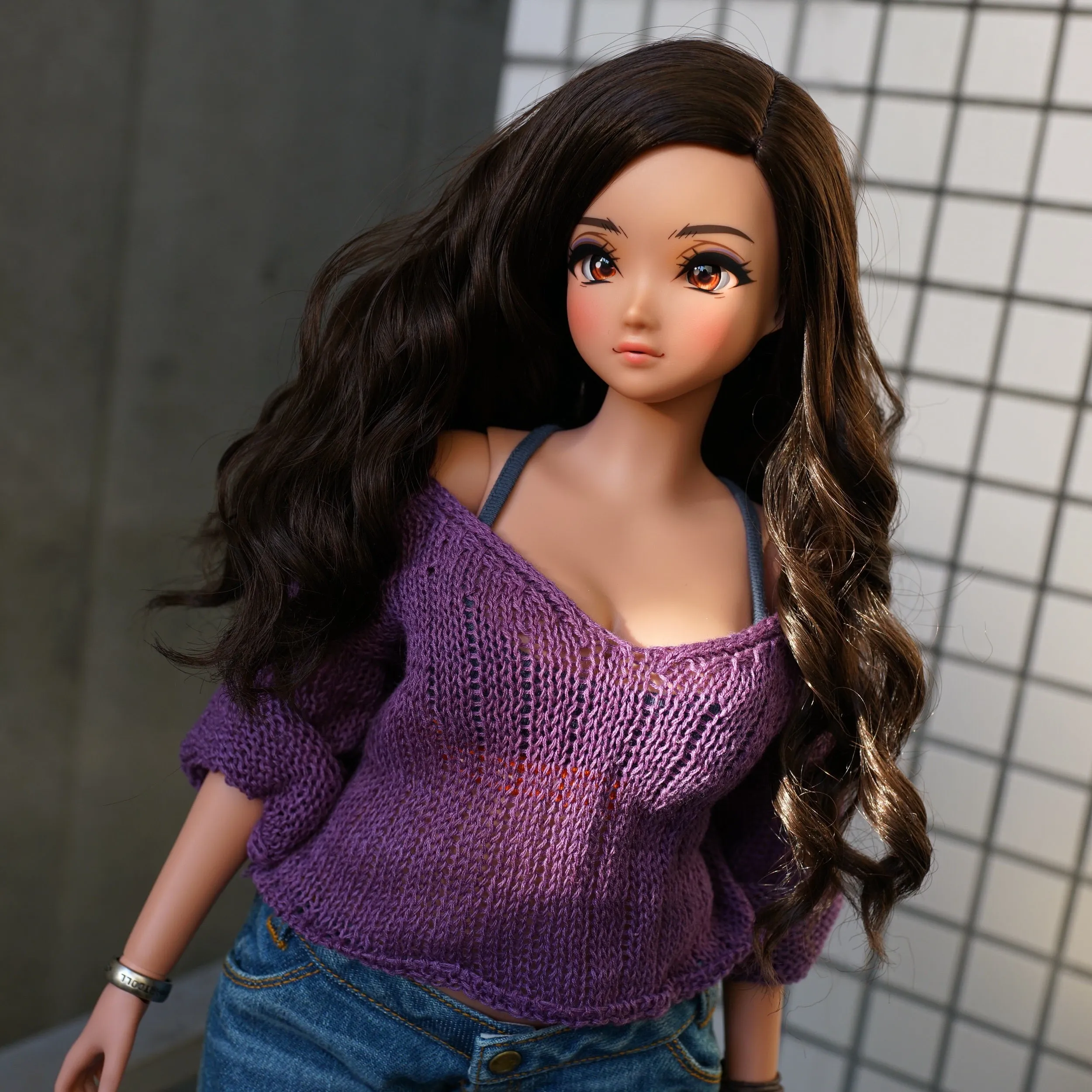 Frayed Knit Sweater (Purple) [Pear Body]