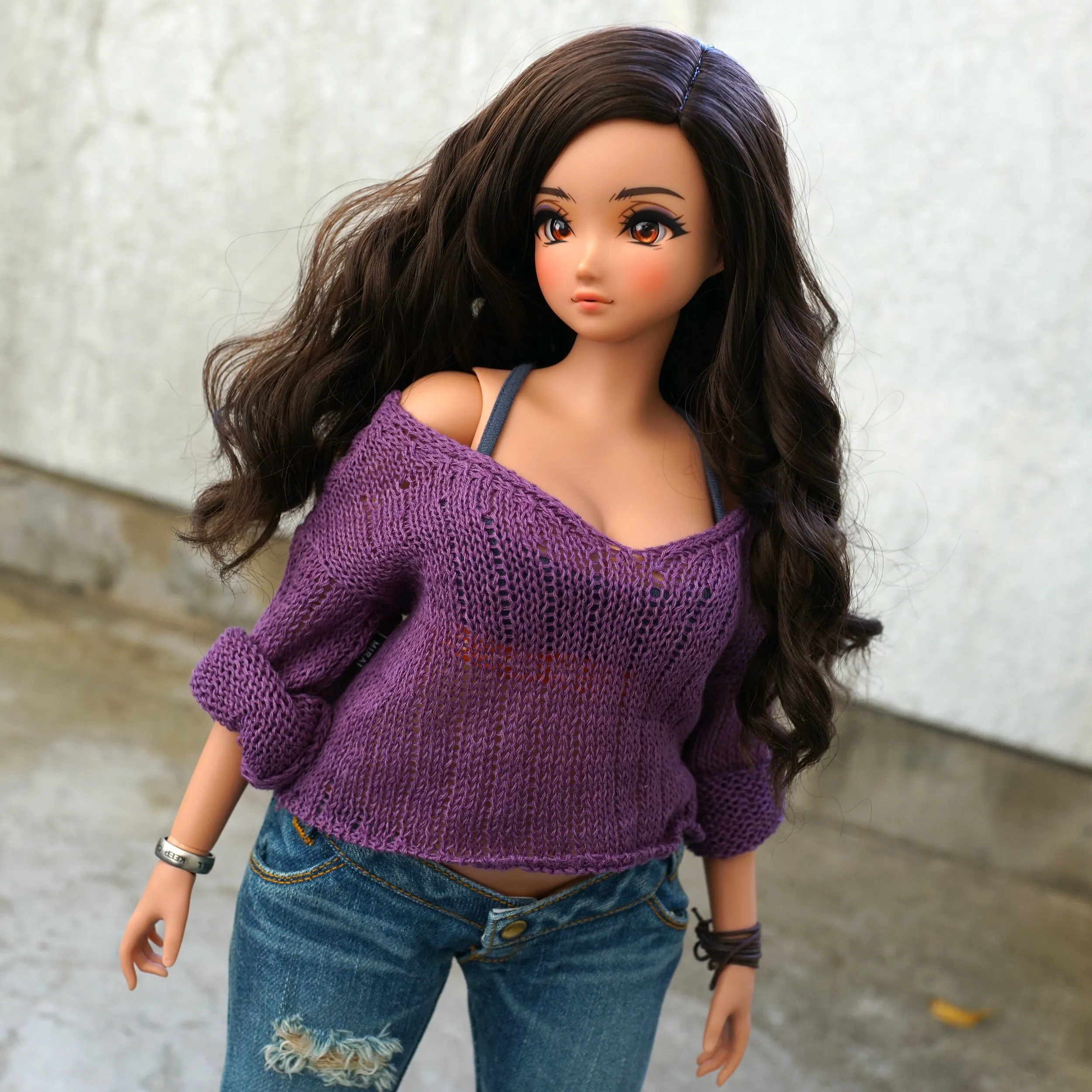 Frayed Knit Sweater (Purple) [Pear Body]