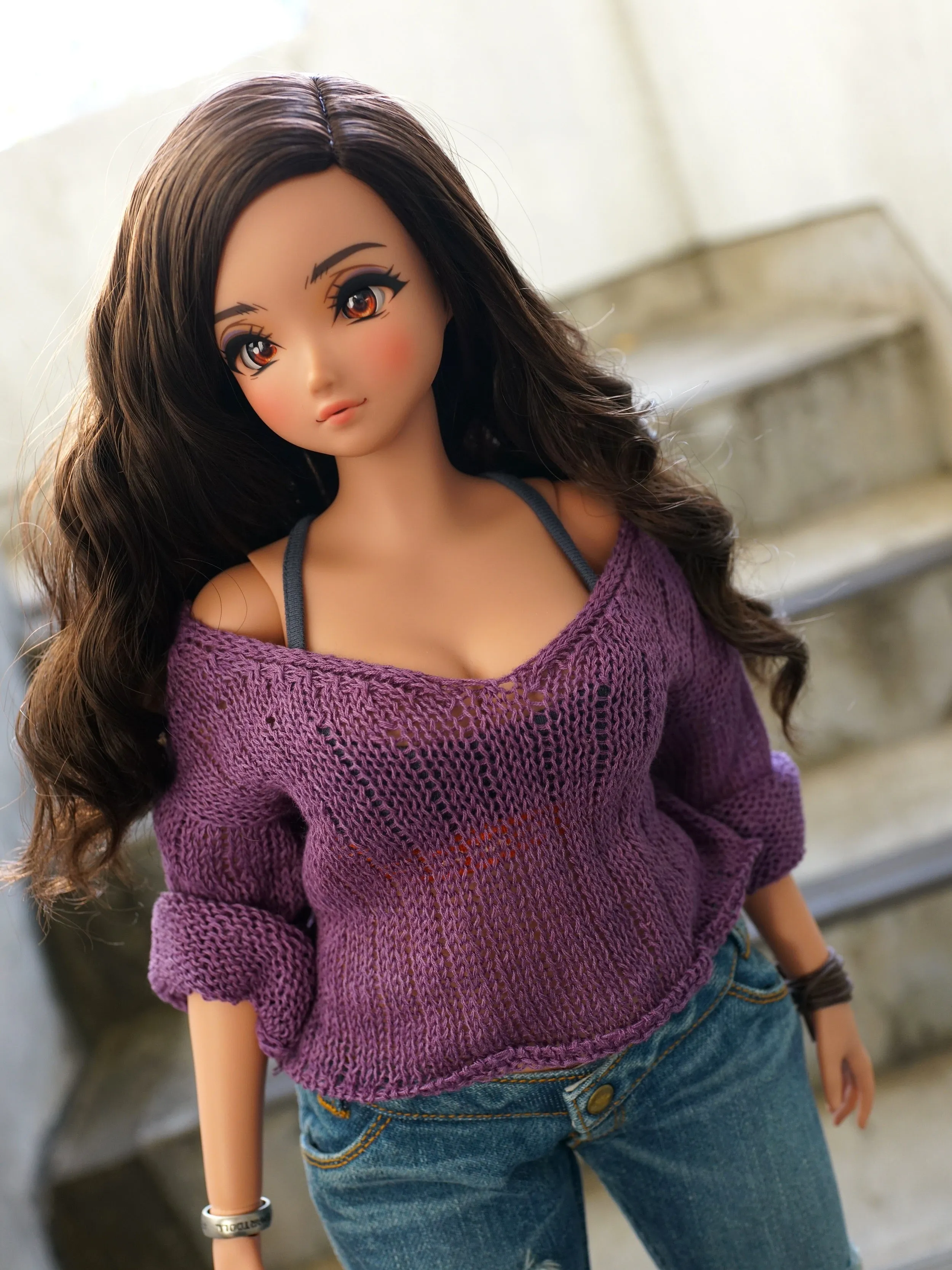 Frayed Knit Sweater (Purple) [Pear Body]