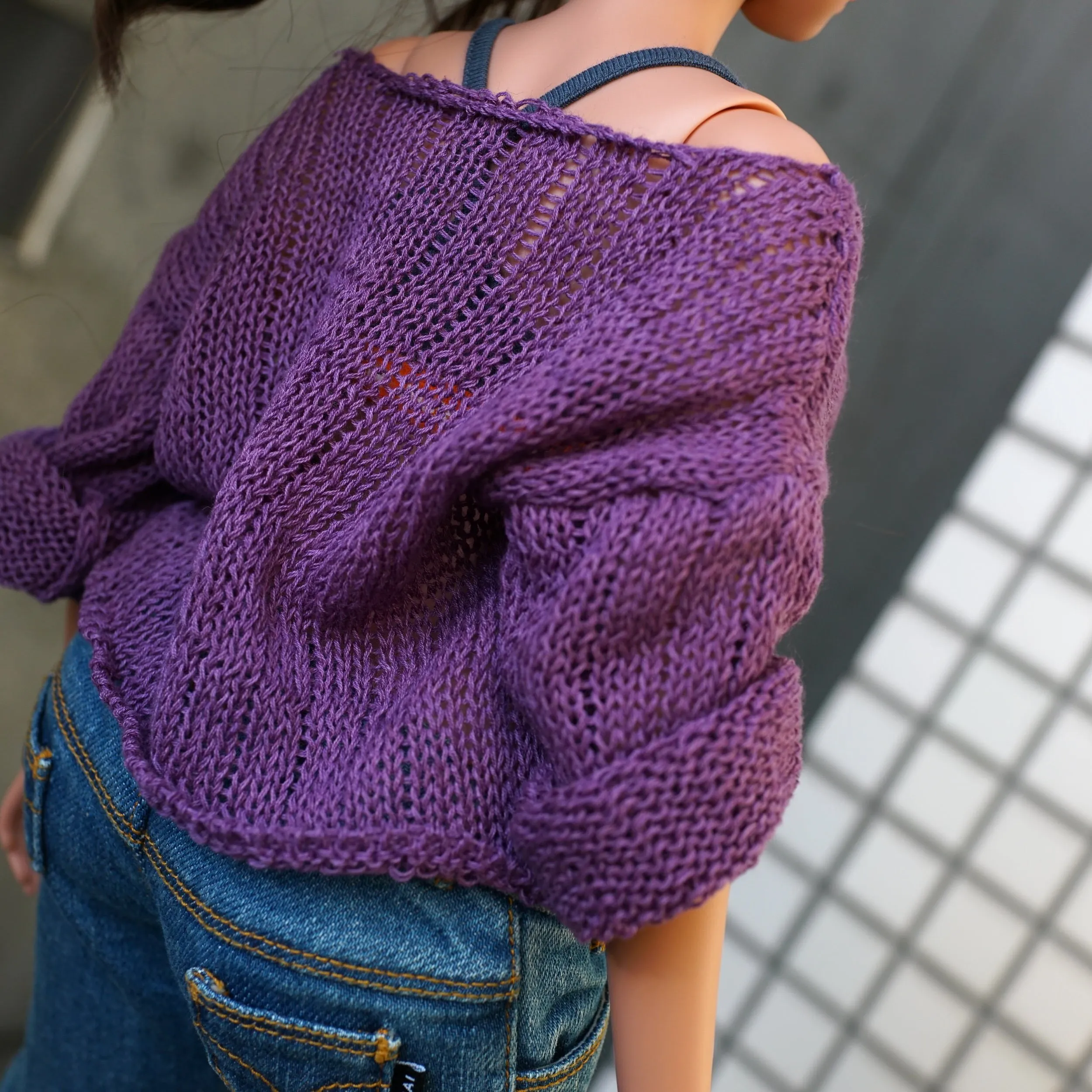 Frayed Knit Sweater (Purple) [Pear Body]