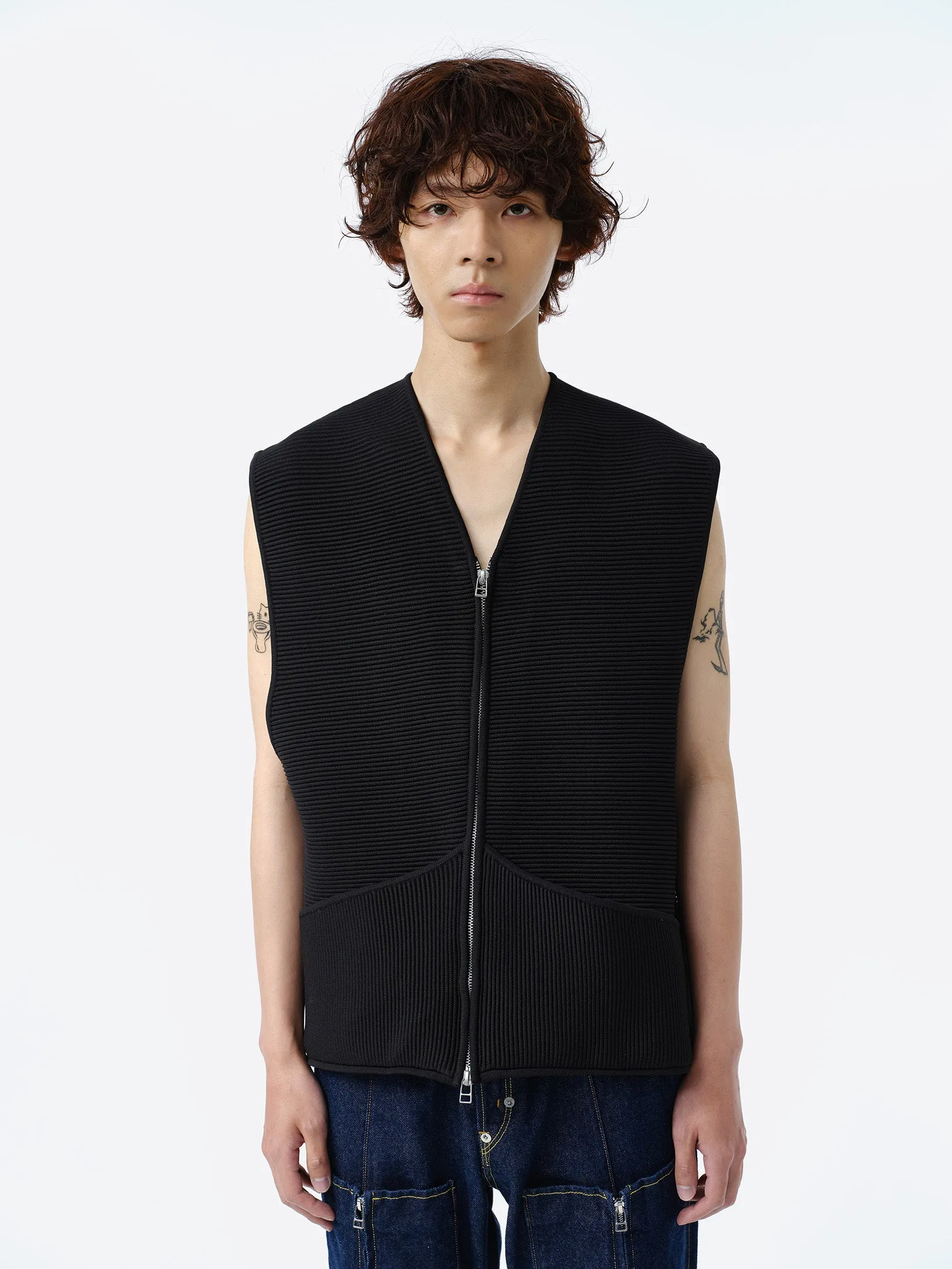 FURROW KNIT VEST .11【BLACK】