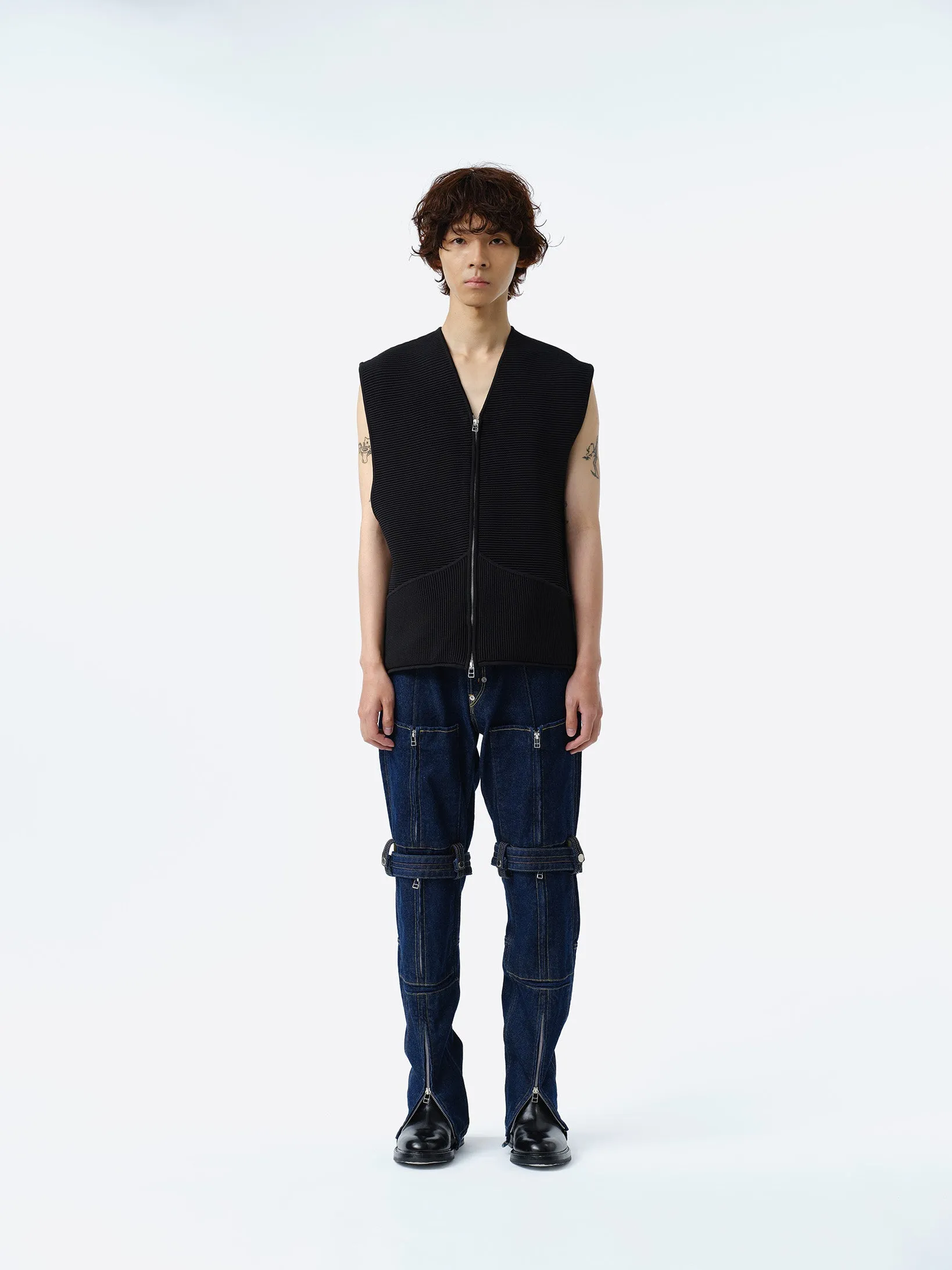 FURROW KNIT VEST .11【BLACK】