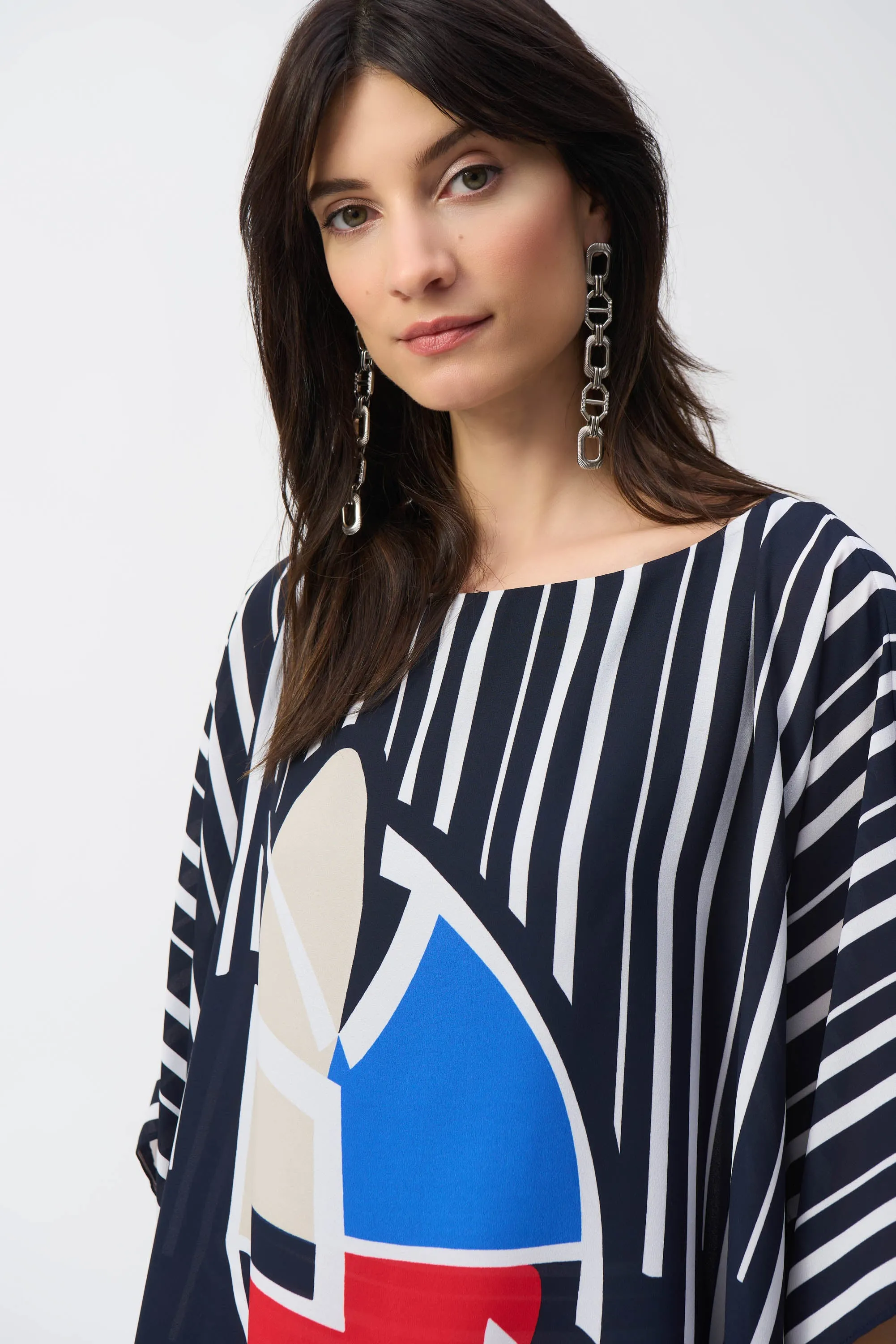 Georgette Abstract Print Poncho Top