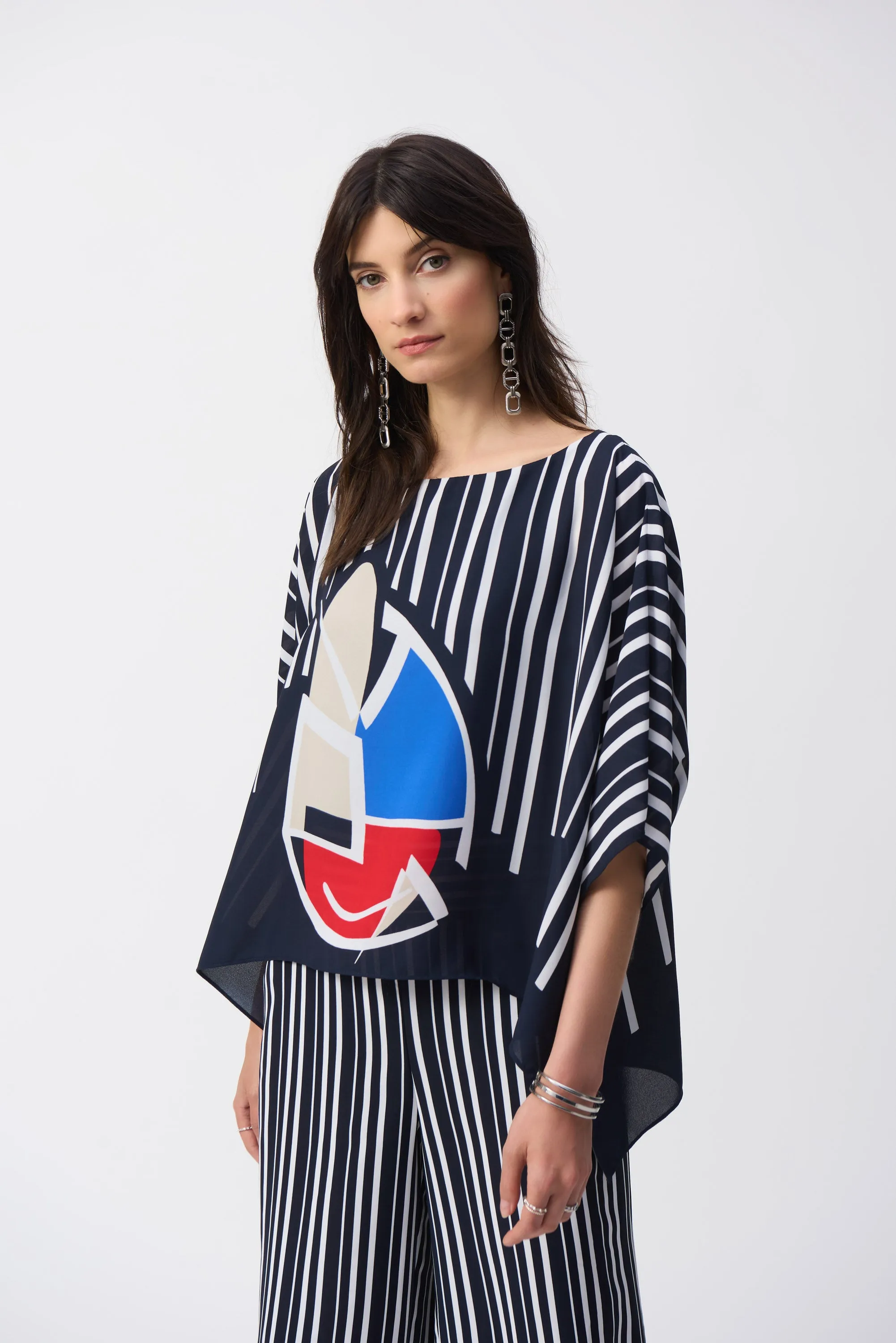 Georgette Abstract Print Poncho Top