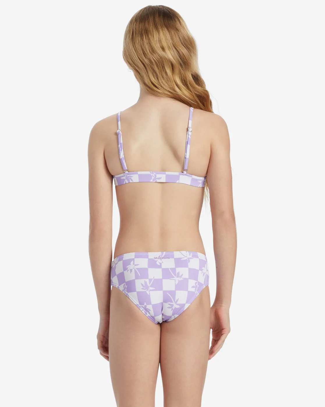 Girls Check Your Palm Banded Tri Set Bikini Set - Peaceful Lilac