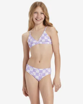 Girls Check Your Palm Banded Tri Set Bikini Set - Peaceful Lilac