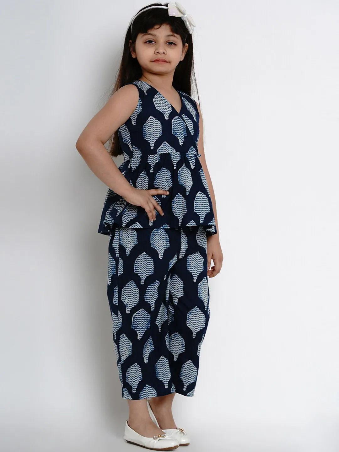 Girl's Navy Blue Printed Kurta With Dhoti Pants - Bitiya By Bhama