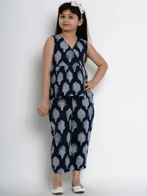 Girl's Navy Blue Printed Kurta With Dhoti Pants - Bitiya By Bhama