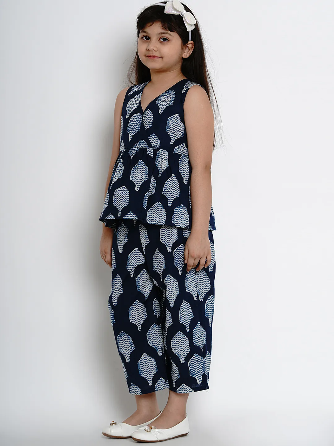 Girl's Navy Blue Printed Kurta With Dhoti Pants - Bitiya By Bhama