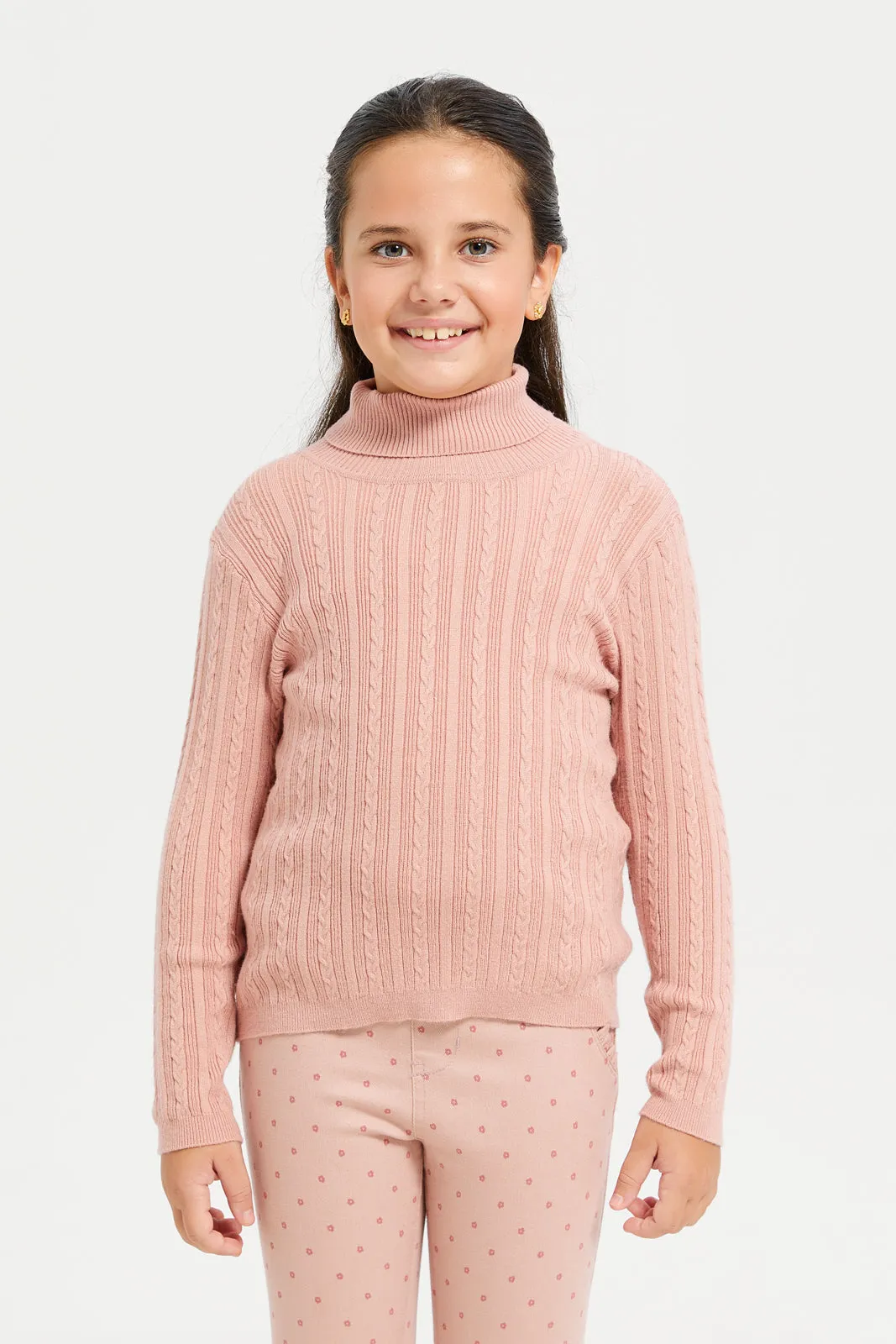 Girls Pink Neck Table Pullover