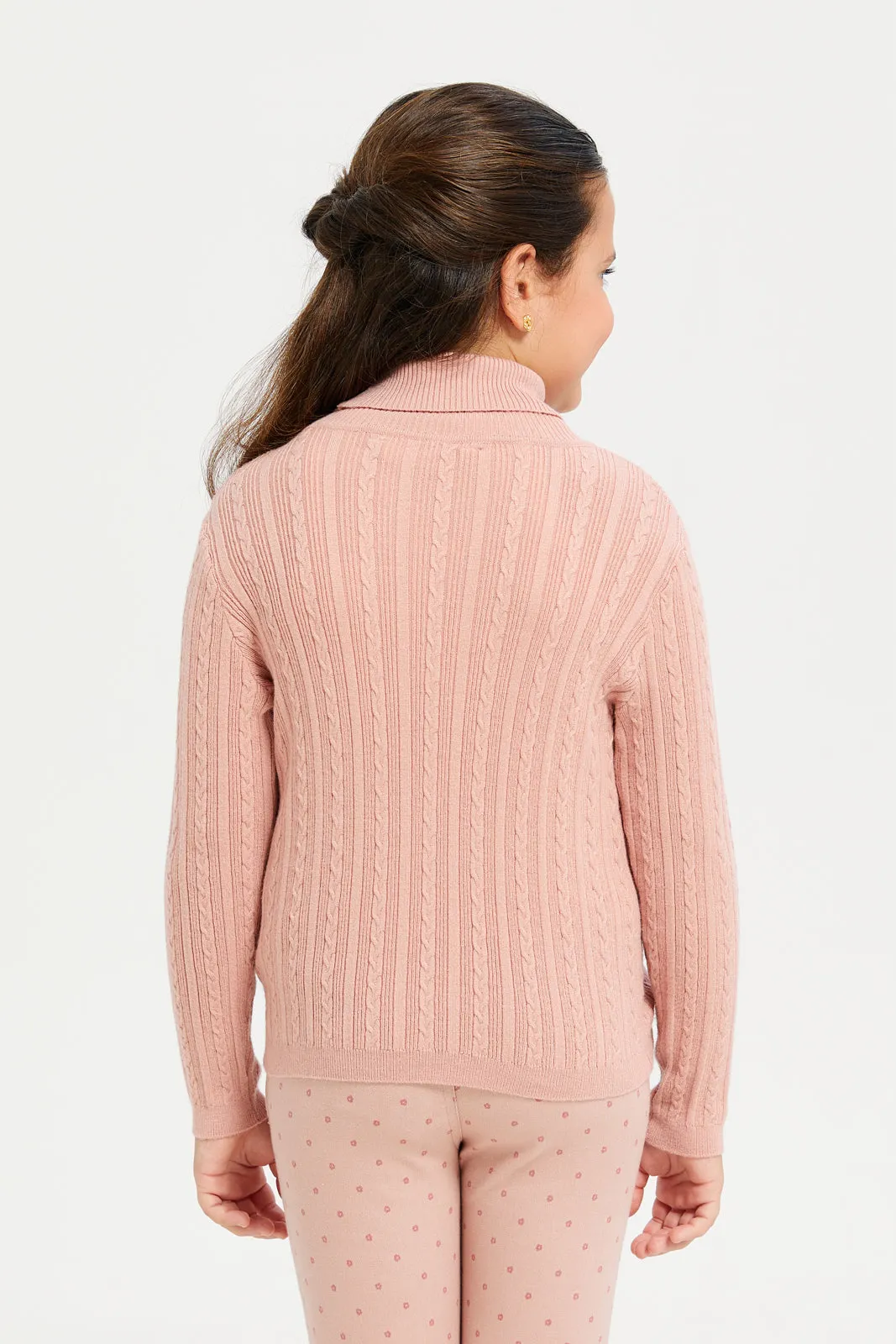 Girls Pink Neck Table Pullover