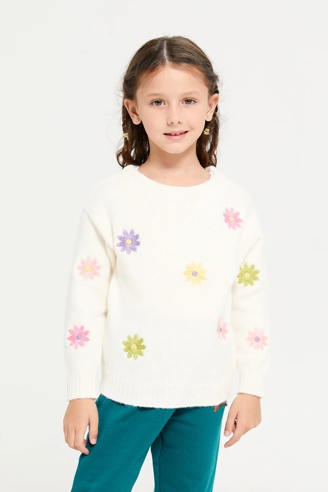 Girls White Embellished Pullover