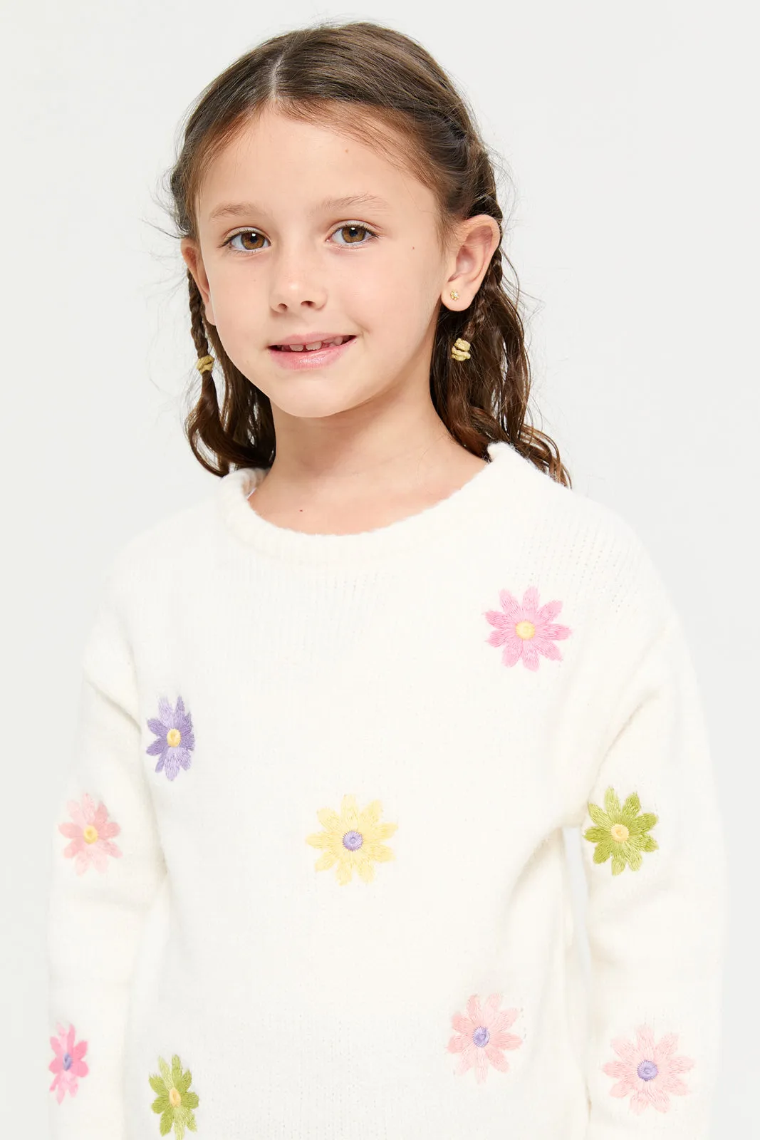 Girls White Embellished Pullover