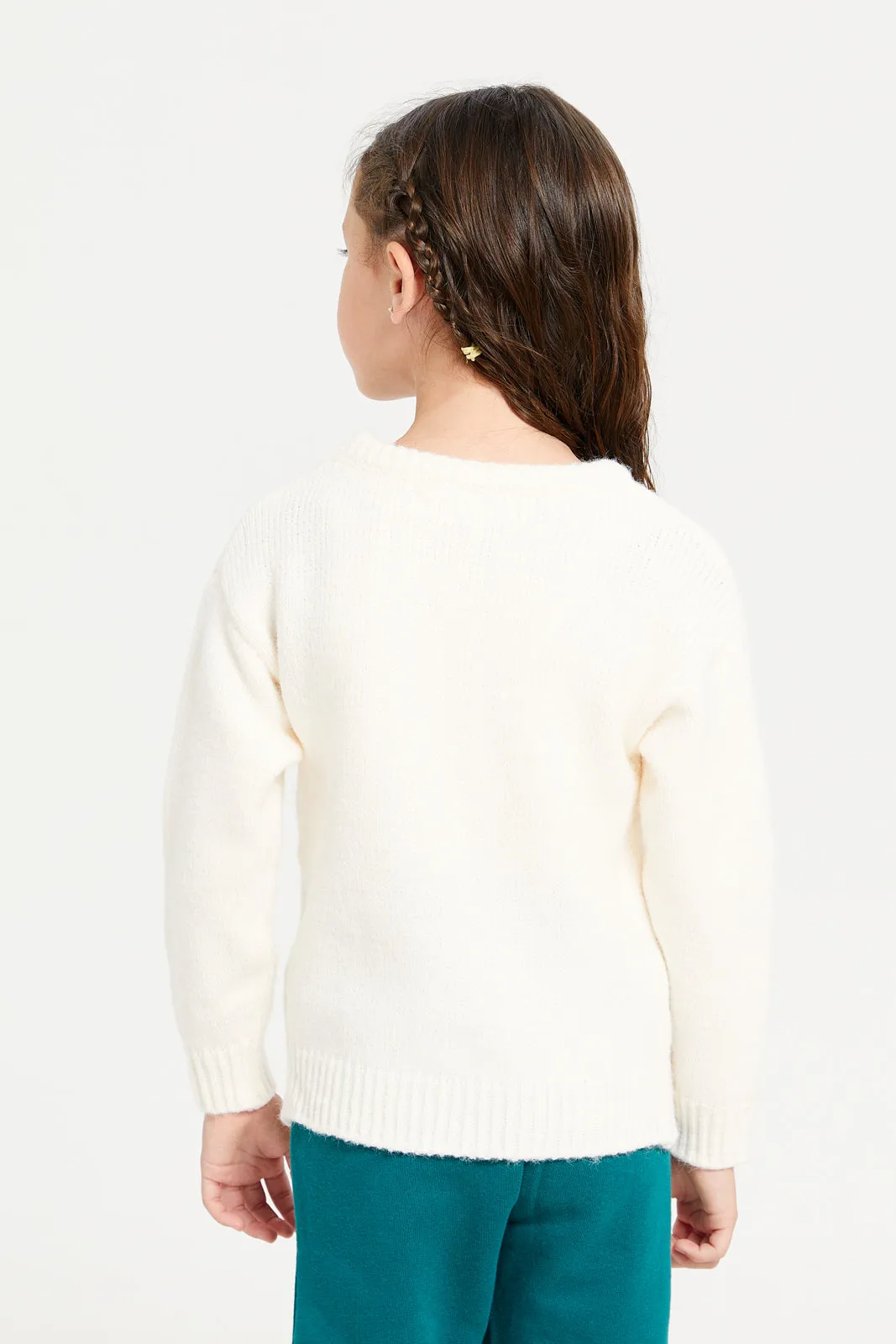 Girls White Embellished Pullover