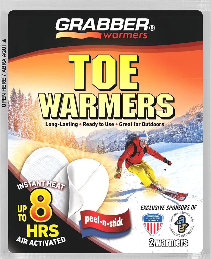 Grabber Ski & Ride Toe Warmers - Long Lasting Safe Natural Odorless Air Activated Warmers - Up to 8 Hours of Heat - 40 Pair Box