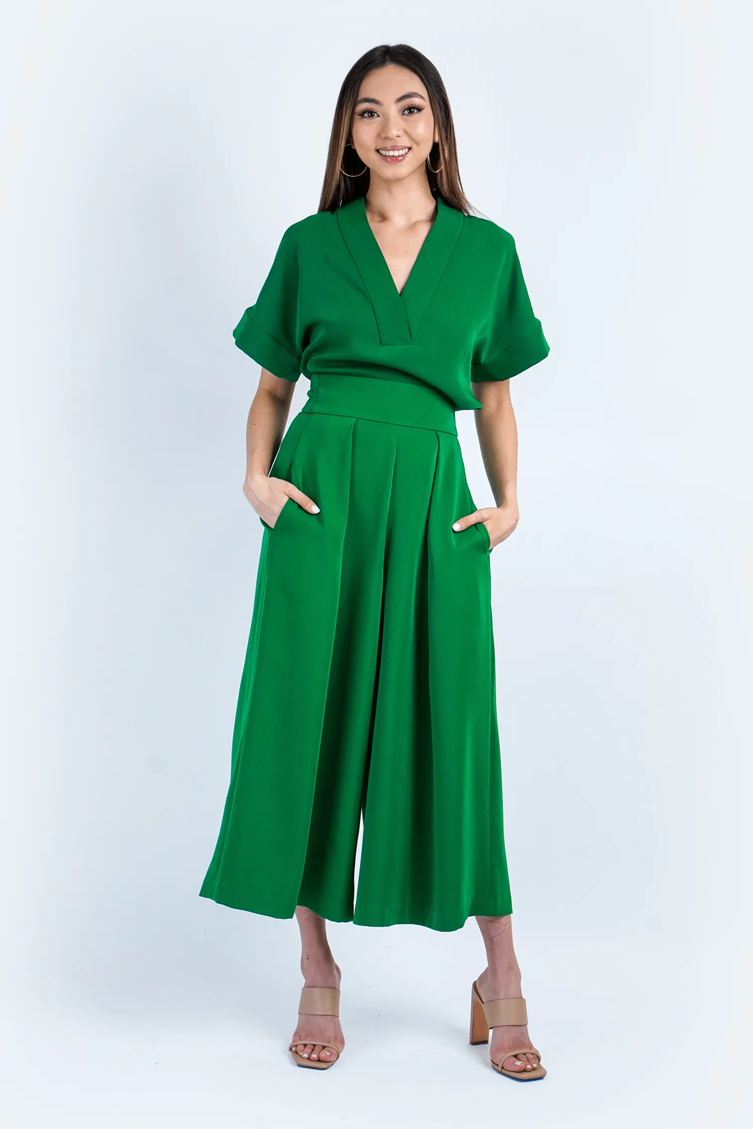 Green Pleated High Waist Wide Leg Kira Pants