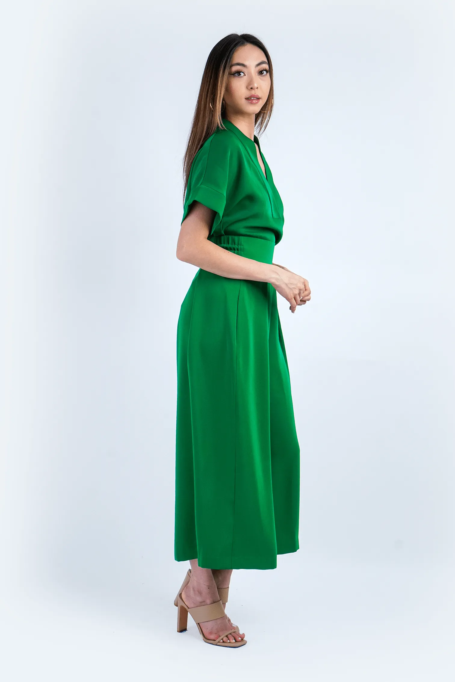 Green Pleated High Waist Wide Leg Kira Pants