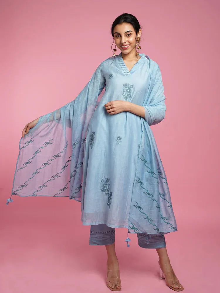 Gulbahaar A-line Kurta Set- Blue