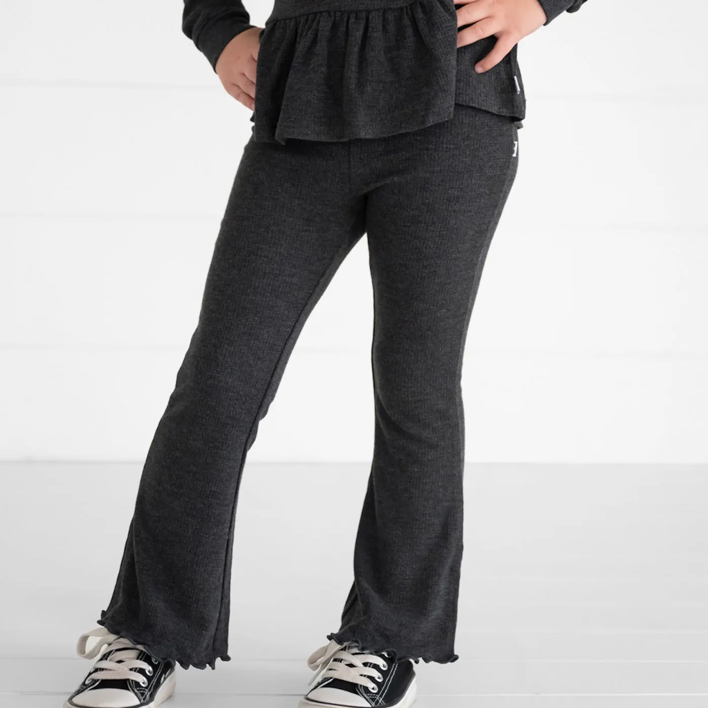 Heather Black Waffle Flare Pant