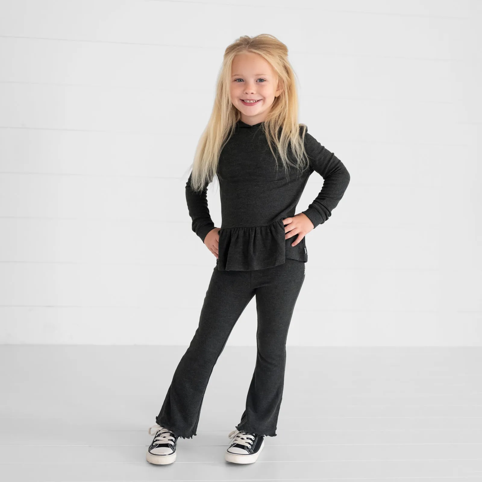 Heather Black Waffle Flare Pant