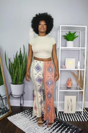 High Waist Flare Pants in Pastel Aztec