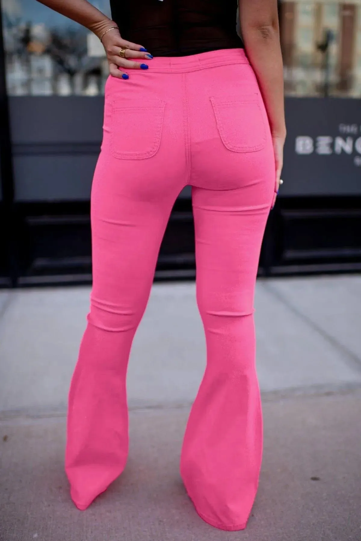 High Waist Flared Denim Pants Rose