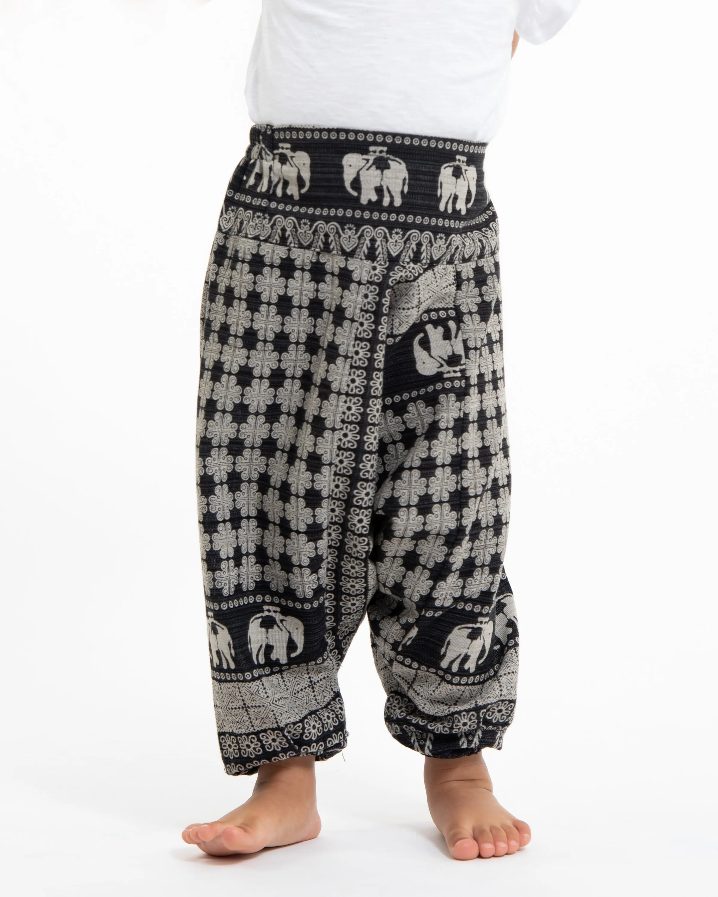 Hill Tribe Elephant Kids Harem Pants in Black