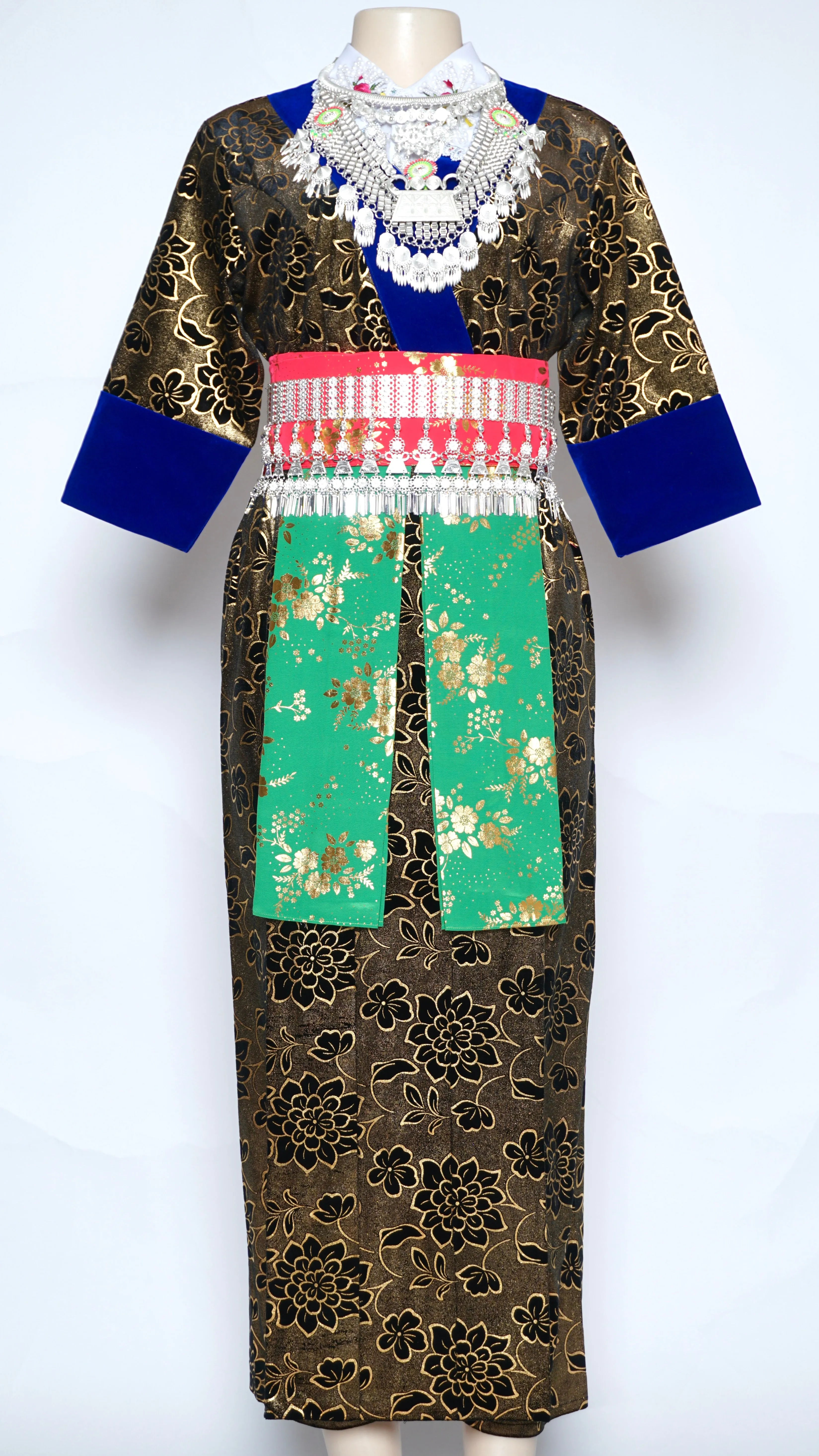 Hmong Xeev Gold Floral Velvet