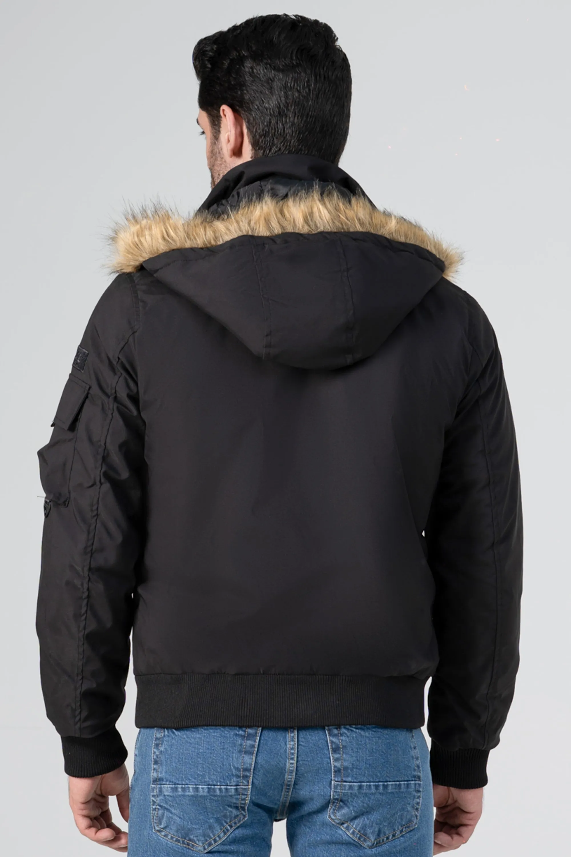 HOODED PUFFER BOMBER JACKET BLACK