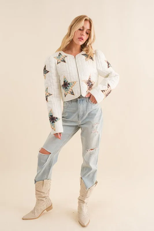 Hot Girl Gone West Quilted Star Padded Western Cropped Jacket