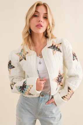 Hot Girl Gone West Quilted Star Padded Western Cropped Jacket