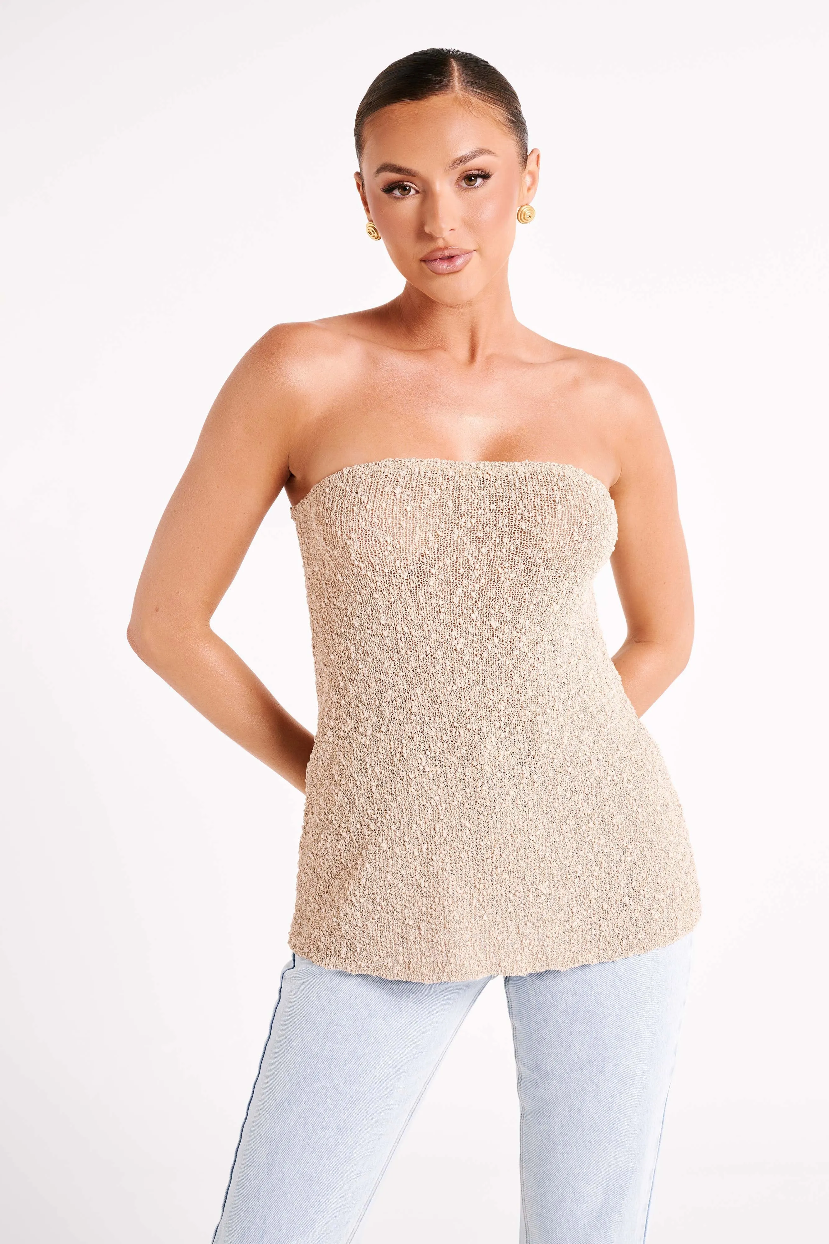 Irma Strapless Boucle Top - Wheat