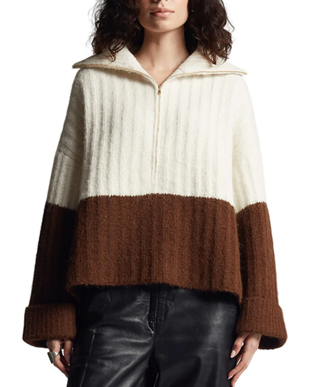 Ivory Cocoa Uma Color Block Poncho