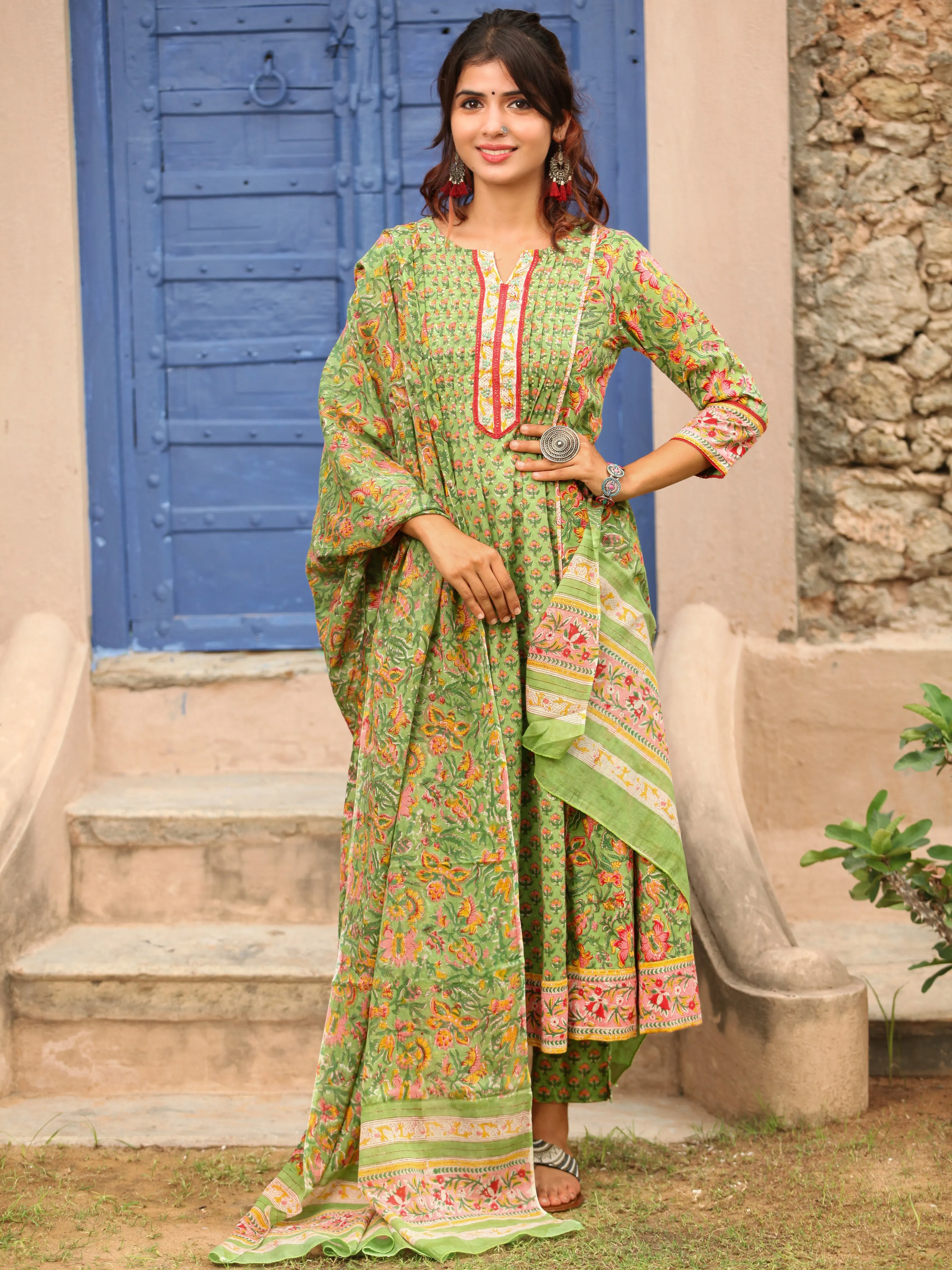 Jashn Harita Set Of Flared Kurta Pants Dupatta