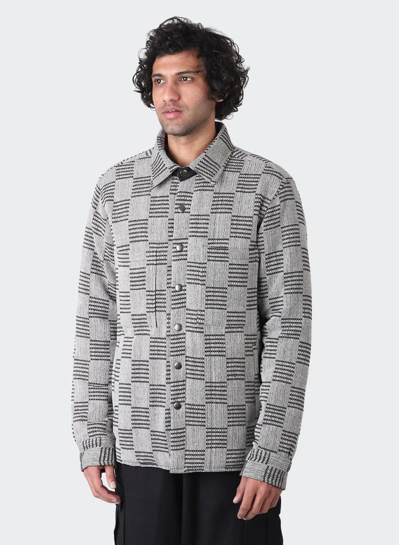 Kardo Black Checkered Woody Cotton Jacquard Jacket