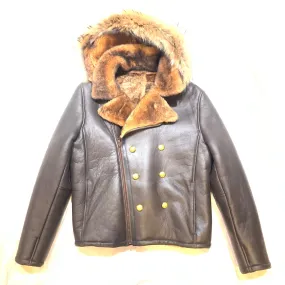 Kashani Brown Double Breast Hooded Fox Shearling Jacket