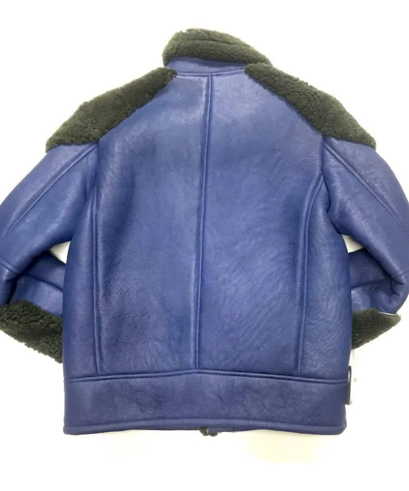 Kashani - Green/Blue Biker Style Shearling Jacket