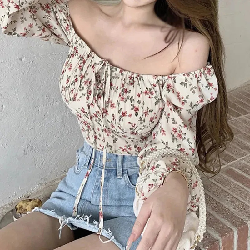 Kawaii Summer Chiffon Slim Crop Tees Blouse in Sweet Pure Color