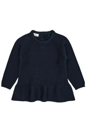 KNITTED PULLOVER W. FRILL - NAVY