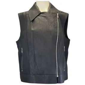 Lafayette 148 New York Black Moto Zip Leather Vest